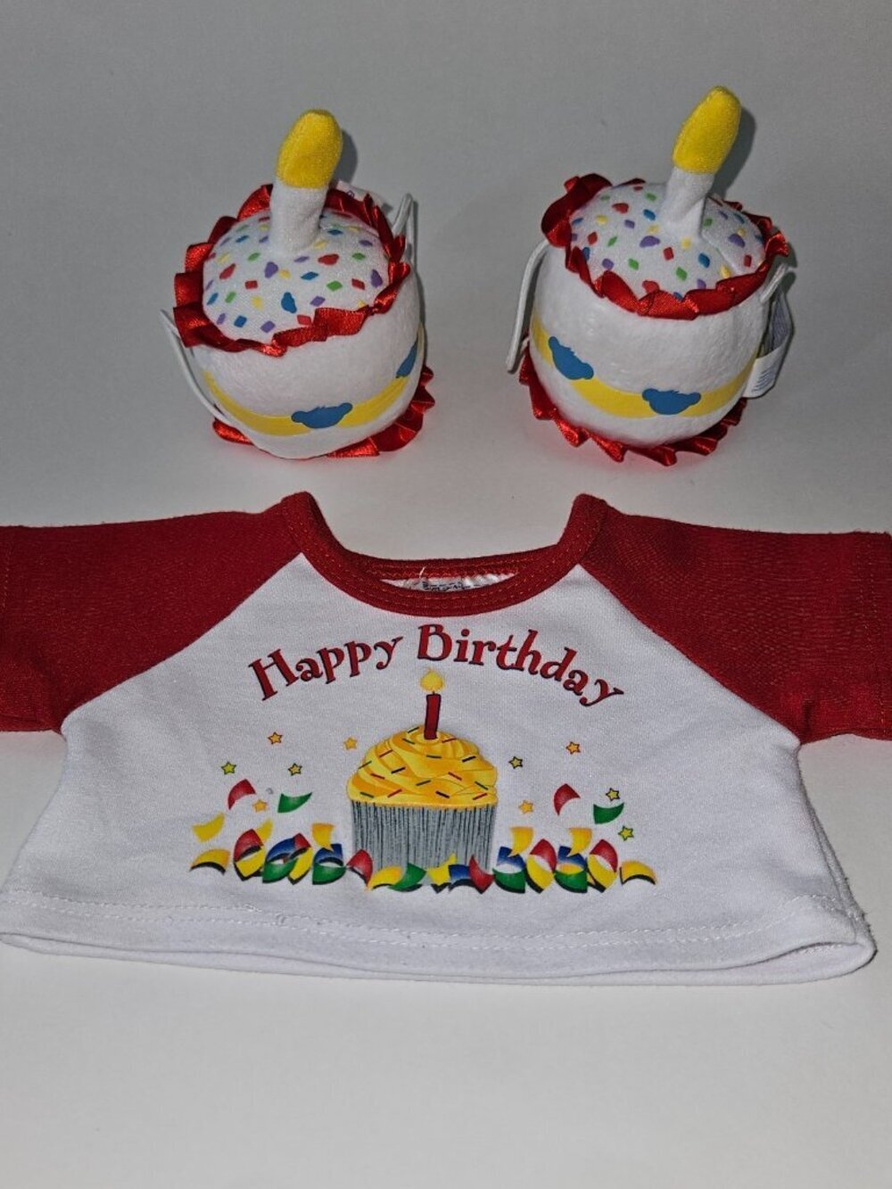 Build A Bear BABW Cake Cupcake Lot Candles Sprinkles Birthday Tee READ AS IS